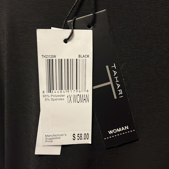 Tahari black scoop neck top, three-quarter sleeves, open area at arms, new, 1X - Picture 5 of 10